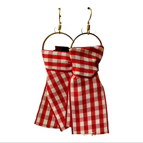 Plaid Red Ribbon Earrings - Picture 3 of 3